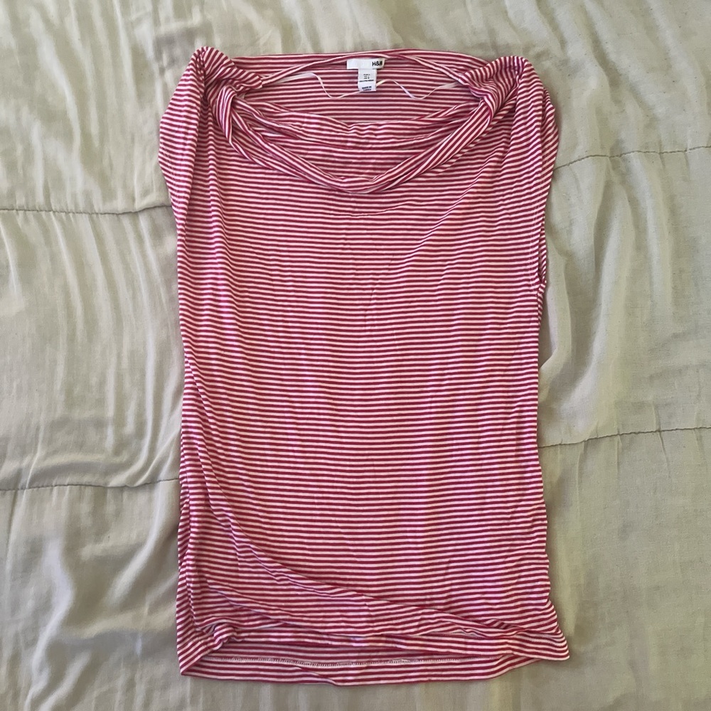 Pink and white striped boatneck top